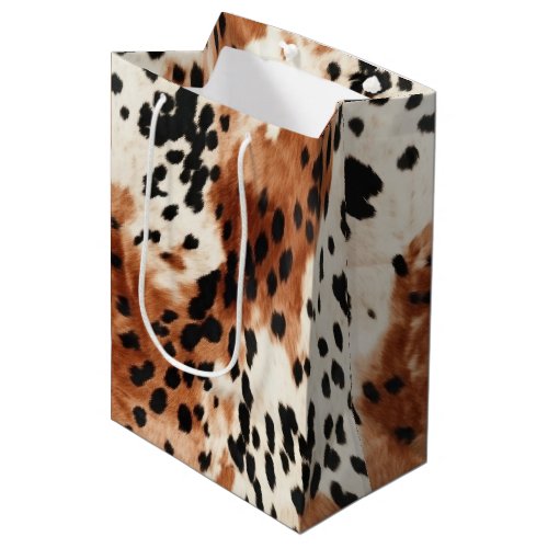 Brown Cream Animal Cowhide Medium Gift Bag