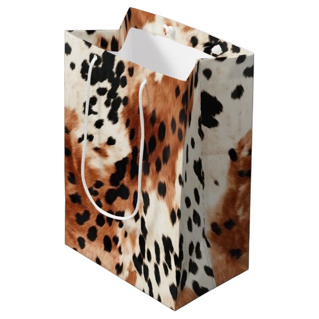 Brown Cream Animal Cowhide Medium Gift Bag (Front Angled)
