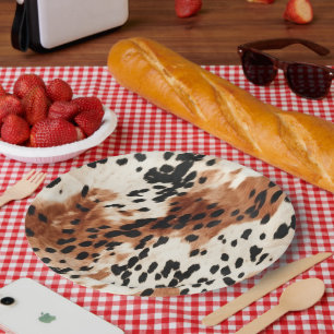 Brown Cream Animal Cowhide Paper Plates