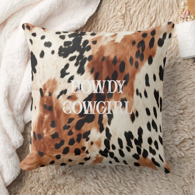 Brown Cream Animal Cowhide Throw Pillow (Blanket)
