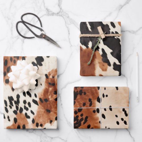 Brown Cream Animal Cowhide Wrapping Paper Sheets