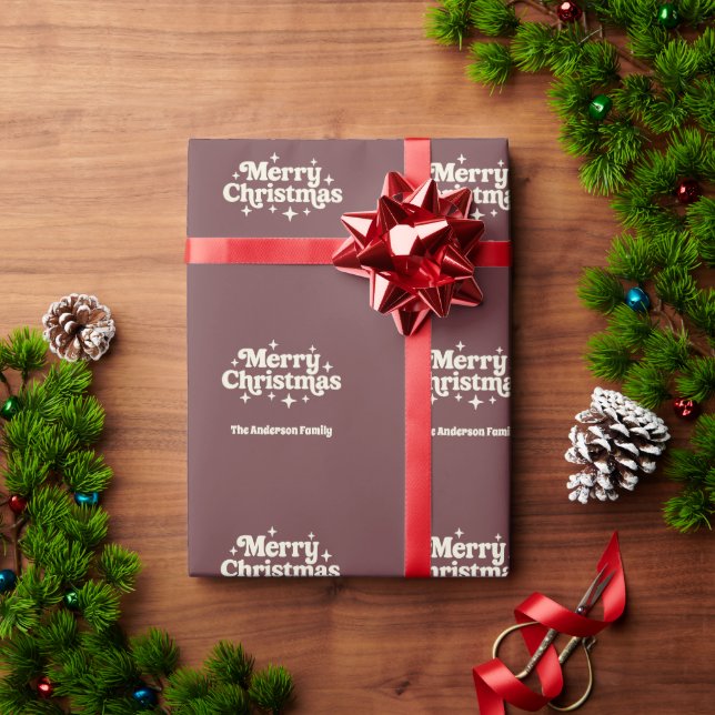 Brown cream beige Merry Christmas favor Wrapping Paper (Holiday Gift)