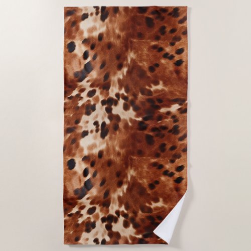 Brown Cream Black Cowhide  Beach Towel