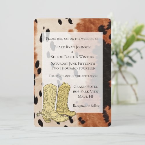 Brown Cream Black Cowhide Cowboy Boots Invitation