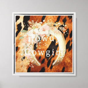 Brown Cream Black Cowhide Horse Shoe Canvas Print