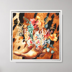 Brown Cream Black Cowhide Horse Shoe Canvas Print