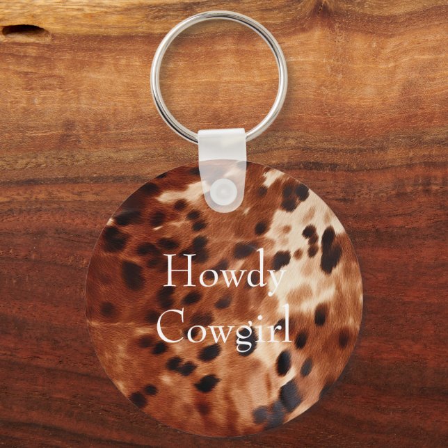 Brown Cream Black Cowhide  Keychain (Front)