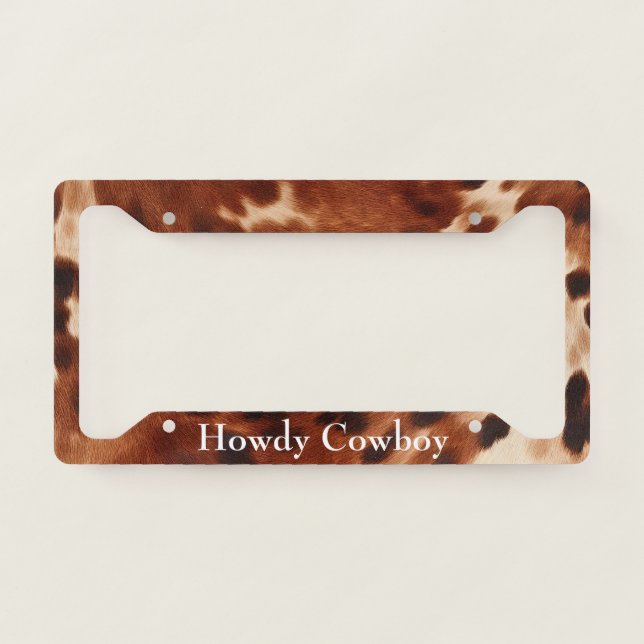 Brown Cream Black Cowhide  License Plate Frame (Front)