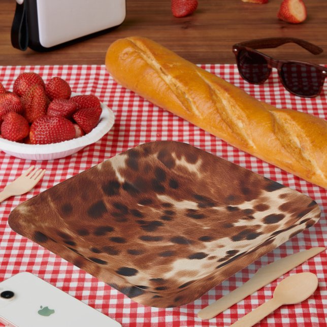 Brown Cream Black Cowhide  Paper Plates (Picnic)