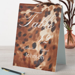 Brown Cream Black Cowhide Table Number Table Tent