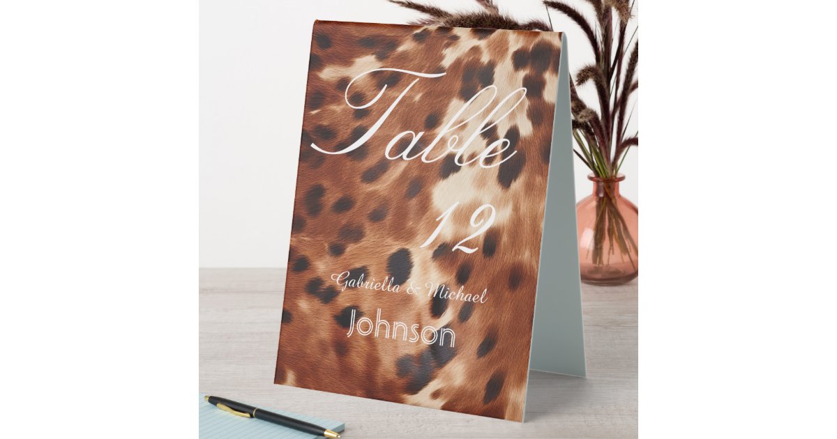 Brown Cream Black Cowhide Table Number Table Tent | Zazzle