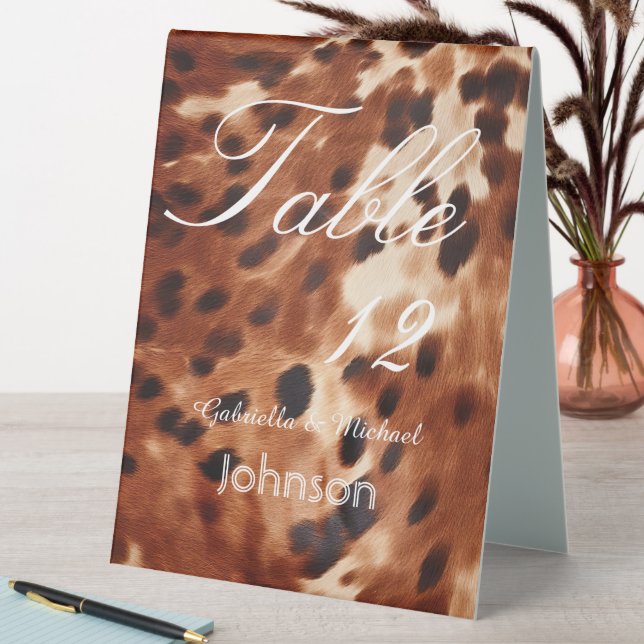 Brown Cream Black Cowhide Table Number Table Tent (In SItu (Table))