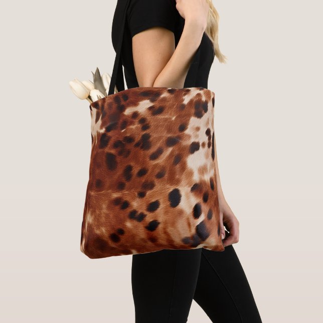 Brown Cream Black Cowhide  Tote Bag (Close Up)