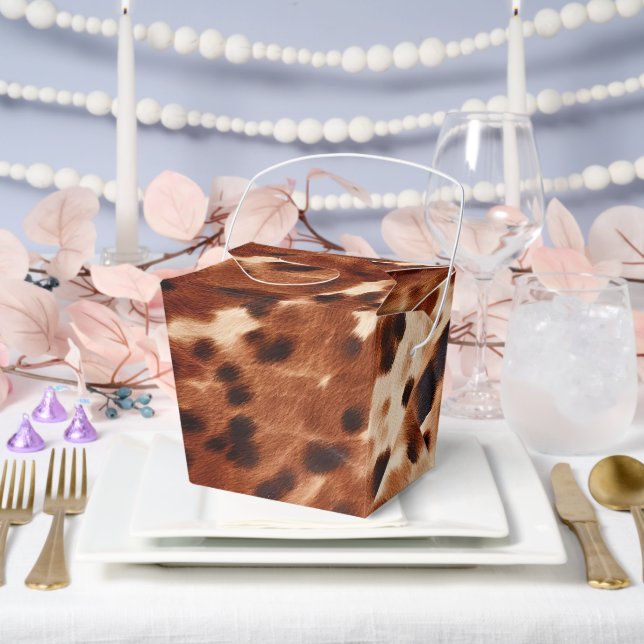 Brown Cream Black Cowhide Wedding Favor Boxes (Wedding)