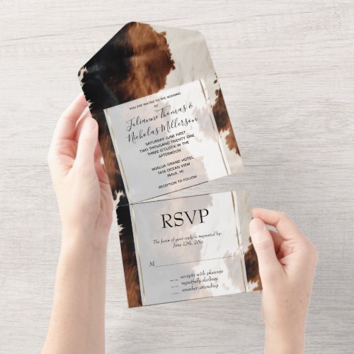 Brown Cream Black Southwest Cowboy Cowgirl Cowhide All In One Invitation