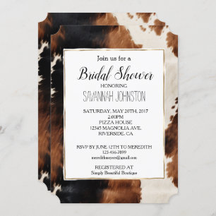Brown Cream Black Southwest Cowgirl Cowhide Invitation