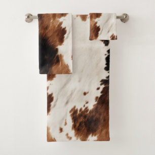 Brown Cream Black Southwest Cowhide Bath Towel Set
