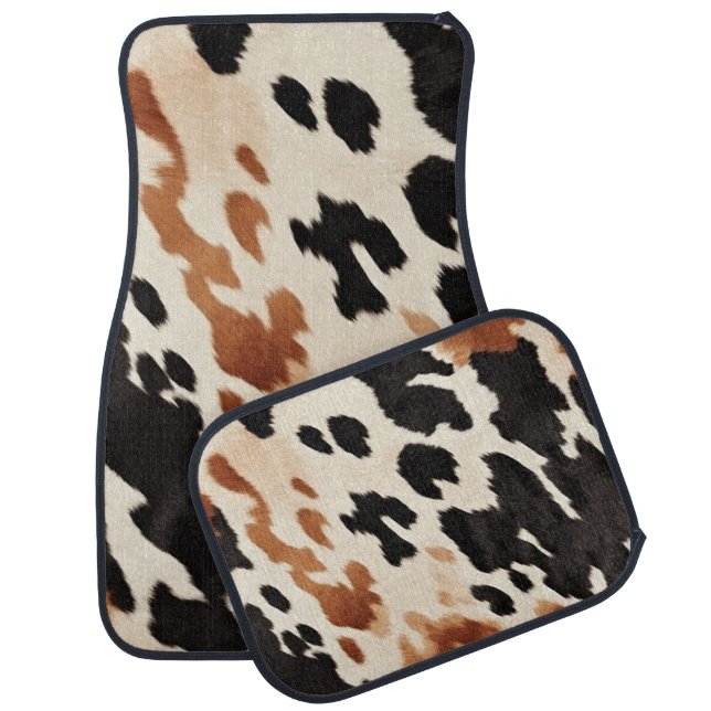 Brown Cream Black Southwest Cowhide Car Floor Mat (Set)
