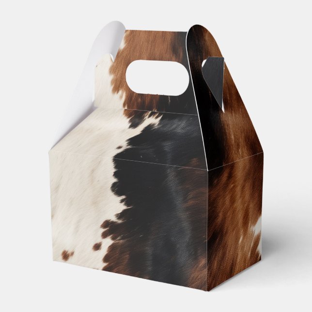 Brown Cream Black Southwest Cowhide Favor Boxes (Front Side)