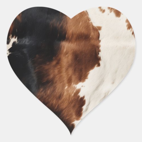 Brown Cream Black Southwest Cowhide Heart Sticker