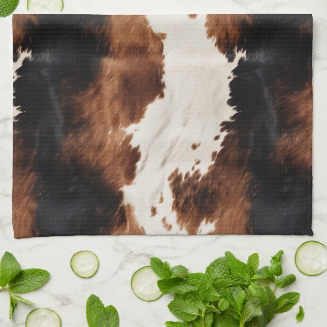 Brown Cream Black Southwest Cowhide Kitchen Towel (Folded)
