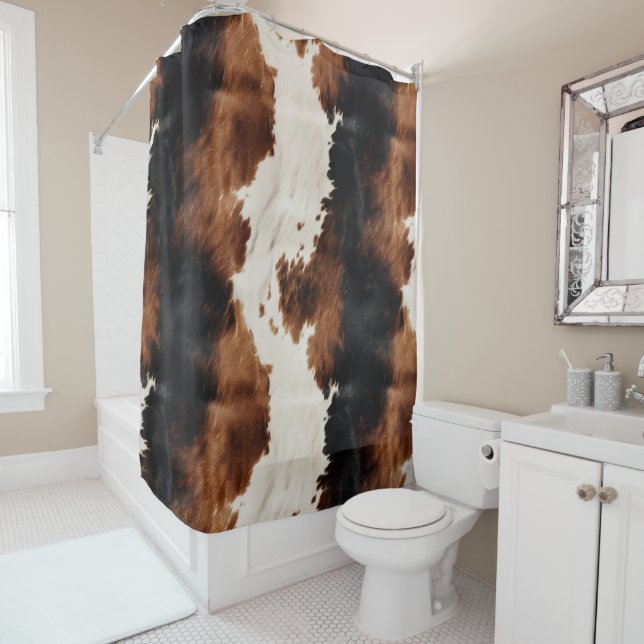 Brown Cream Black Southwest Cowhide Shower Curtain (In Situ)