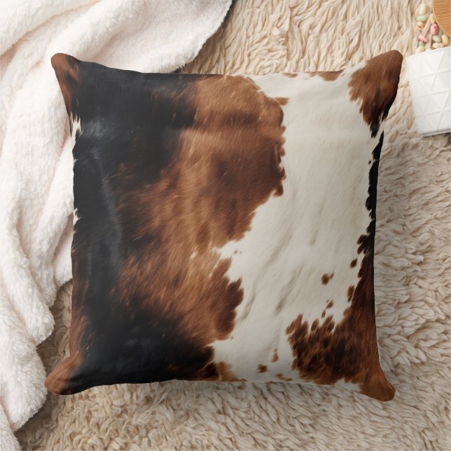 Brown Cream Black Southwest Cowhide Throw Pillow (Blanket)
