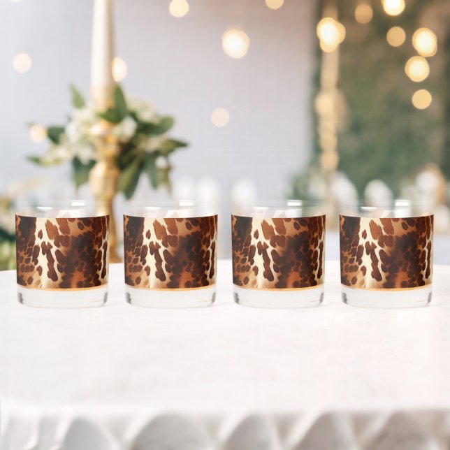 Brown Cream Black Southwest Cowhide Whiskey Glass (Insitu (Wedding))