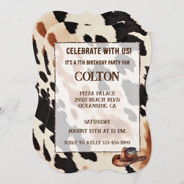 Brown Cream Black Western Cowhide Invitation (Front/Back)