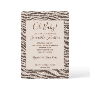 Brown Cream Blush Zebra Glitter Baby Shower Invitation