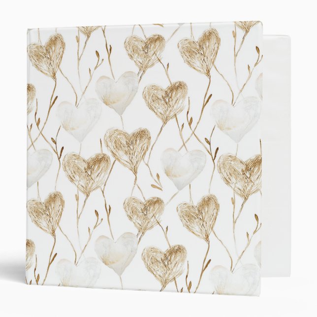 Brown Cream Boho Hearts   3 Ring Binder (Front/Inside)