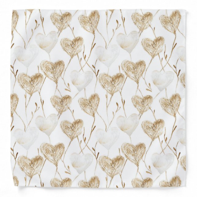 Brown Cream Boho Hearts   Bandana (Front)
