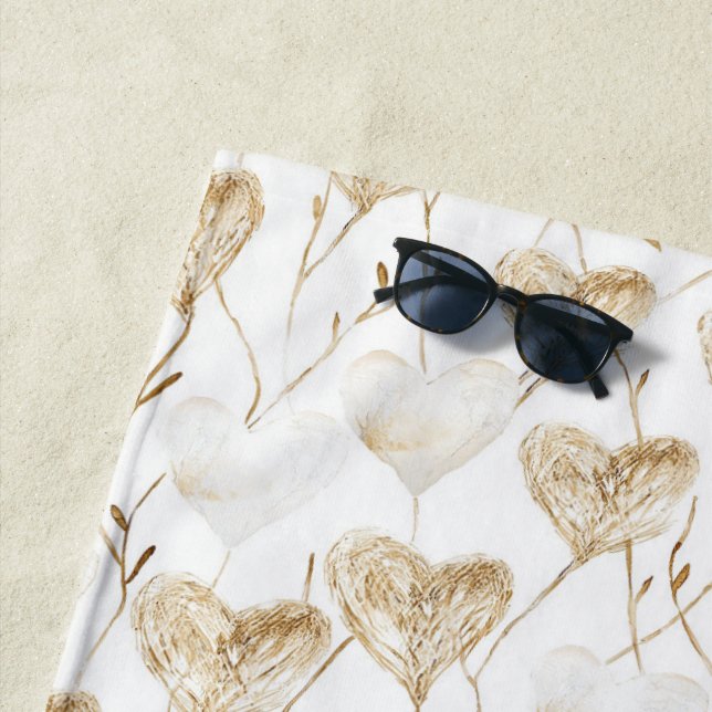 Brown Cream Boho Hearts   Beach Towel (In Situ)