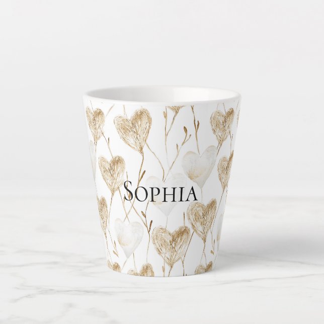 Brown Cream Boho Hearts   Latte Mug (Front)
