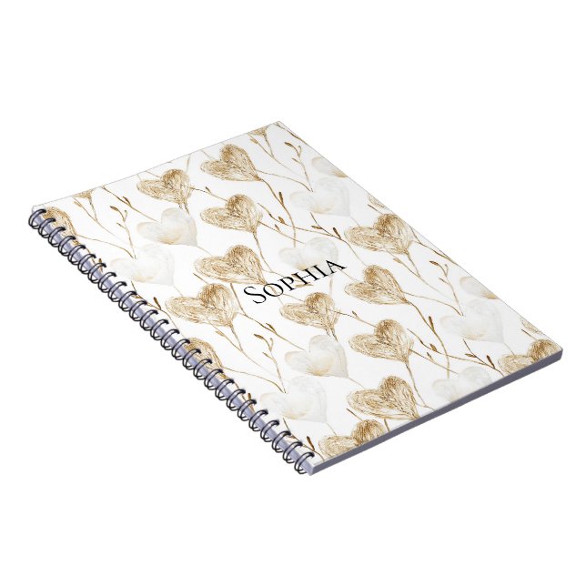 Brown Cream Boho Hearts   Notebook (Right Side)