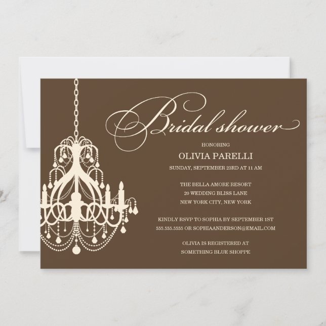 BROWN & CREAM CHANDELIER | BRIDAL SHOWER INVITE (Front)
