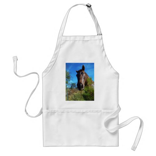 Brown  Cream Colored Horse blue sky Adult Apron