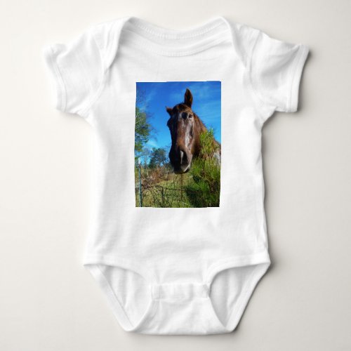 Brown  Cream Colored Horse blue sky Baby Bodysuit
