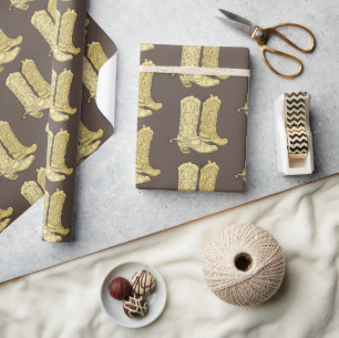 Brown Cream Cowboy Boots Wrapping Paper