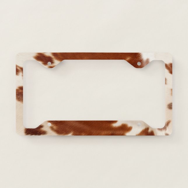 Brown Cream Cowboy Cowgirl Cowhide License Plate Frame (Front)