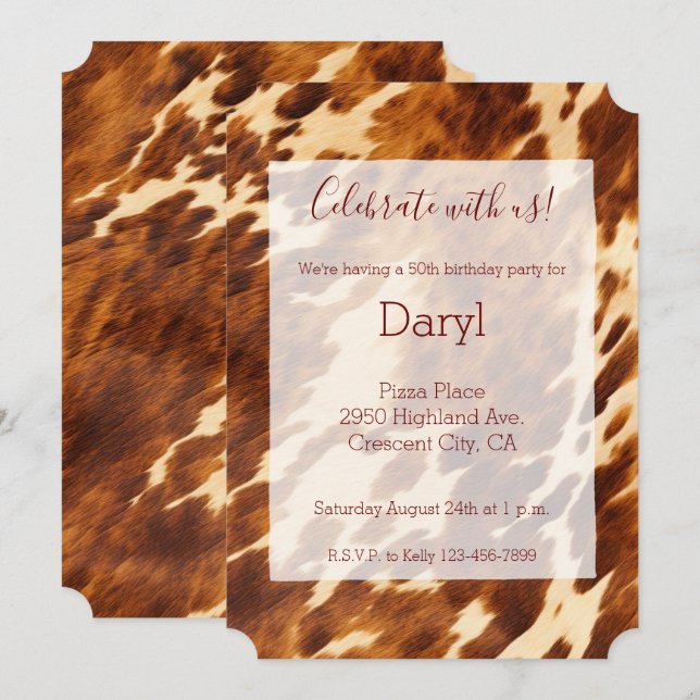 Brown Cream Cowhide Animal Print Invitation (Front/Back)