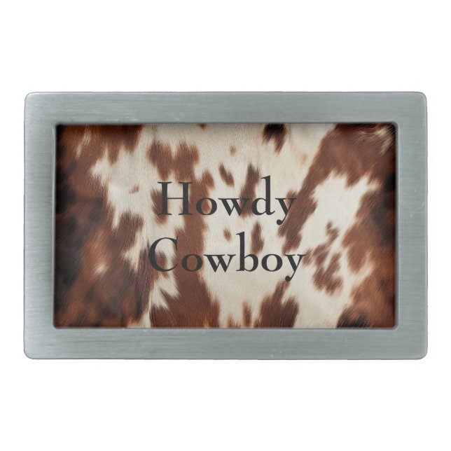 Brown Cream Cowhide Cowboy  Belt Buckle (Front)