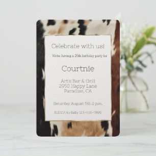 Brown Cream Cowhide Cowgirl Cowboy Birthday Invitation