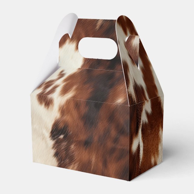 Brown Cream Cowhide Favor Boxes (Front Side)