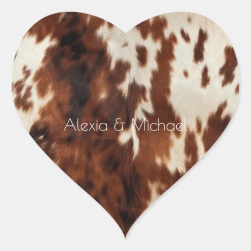 Brown Cream Cowhide Heart Sticker