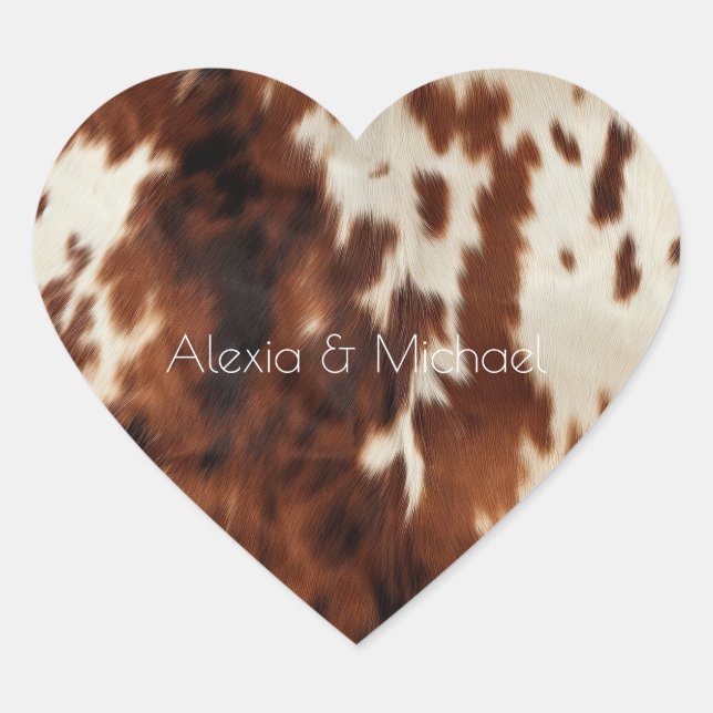 Brown Cream Cowhide Heart Sticker (Front)