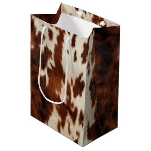 Brown Cream Cowhide Medium Gift Bag