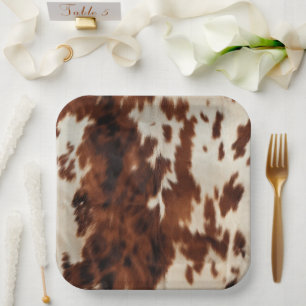 Brown Cream Cowhide Paper Plates
