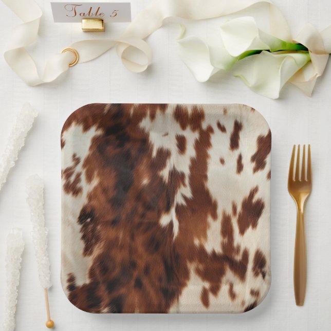 Brown Cream Cowhide Paper Plates (Wedding)