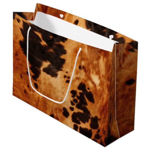 Brown Cream Cowhide Wedding Large Gift Bag